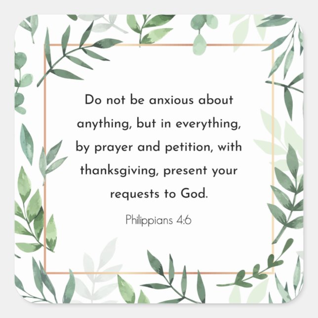 Philippians 4:6, Bible Verse Square Sticker (Front)