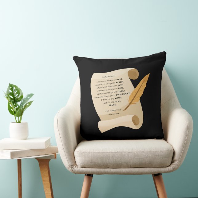 Philippians 4:8 KJV Bible Quote Scroll Cushion (Chair)