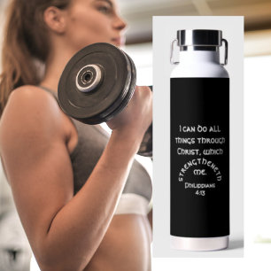 Philippians 4 Bible Verse Black White Insulated Water Bottle