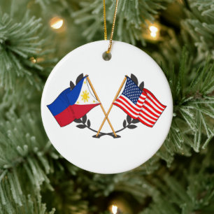 Philippine American Flag Filipino Heritage Vintage Ceramic Tree Decoration