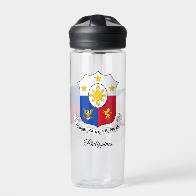 Philippine Coat of Arms, Flag, Philippines Water Bottle (Front)