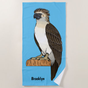 Philippine eagle bird cartoon illustration beach towel