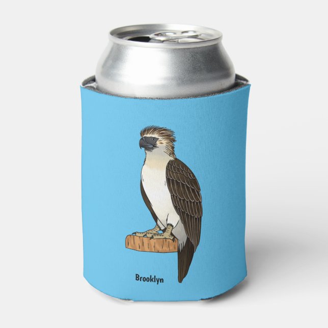 Philippine eagle bird cartoon illustration can cooler (Can Front)
