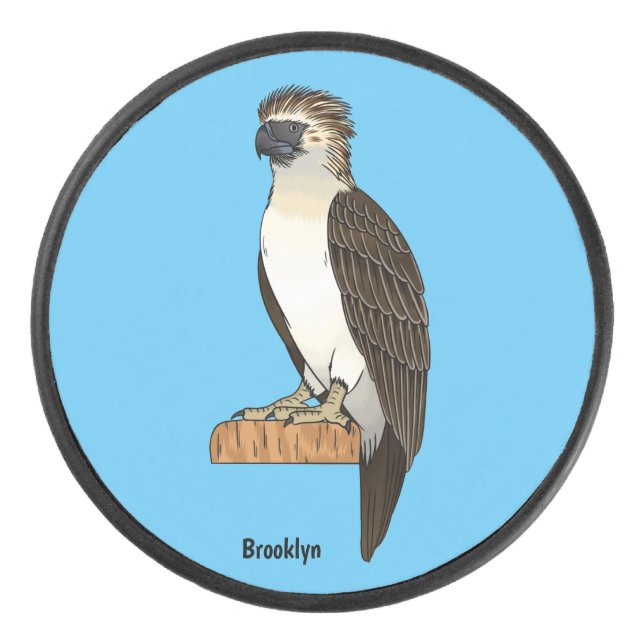 Philippine eagle bird cartoon illustration hockey puck (Front)