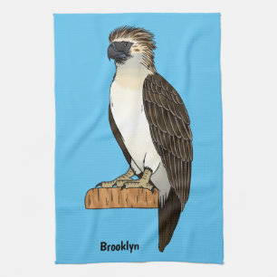 Philippine eagle bird cartoon illustration tea towel