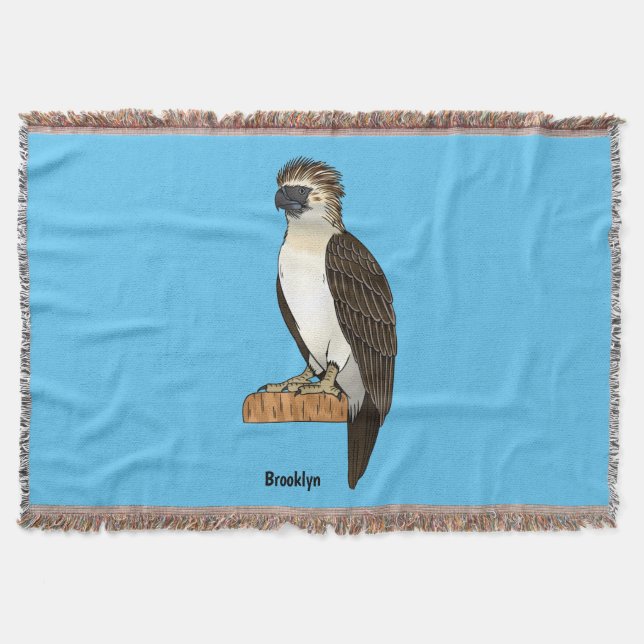 Philippine eagle bird cartoon illustration throw blanket (Front)