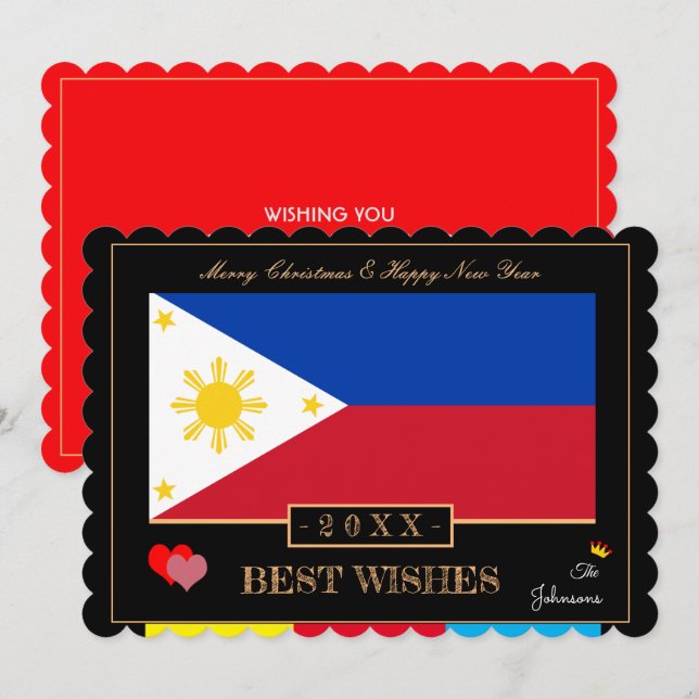 Philippine Flag &Happy New Year/Best Wishes Holiday Card (Front/Back)