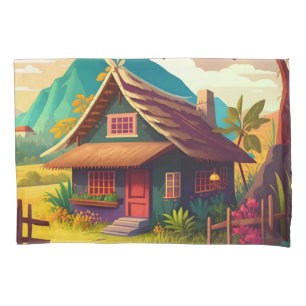 Philippine Traditional House colourful Design  Pillowcase