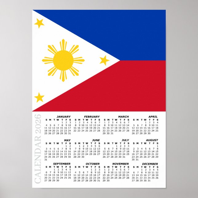 Philippines 2026 Calendar, Large, Philippine Flag Poster (Front)