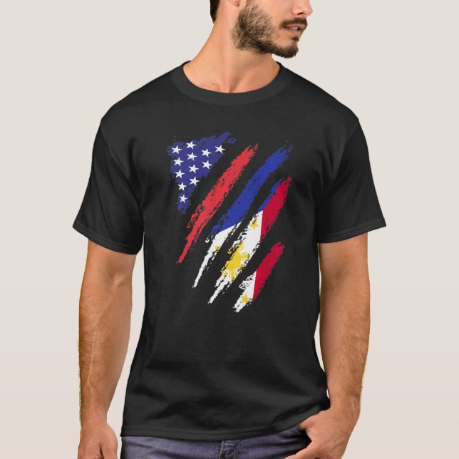 Philippines American Grown Flag USA Patriot Herita T-Shirt (Front)