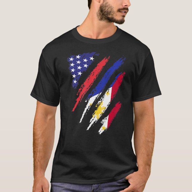 Philippines American Grown Flag USA Patriot Herita T-Shirt (Front)