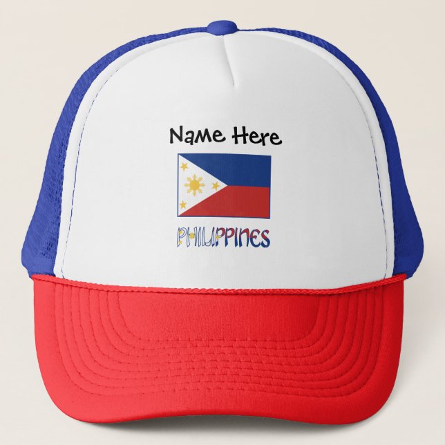 Philippines and Filipino Flag Personalized  Trucke Trucker Hat (Front)