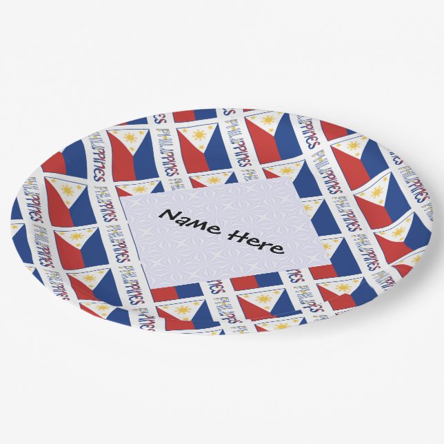 Philippines and Filipino Flag Tiled Personalised  Paper Plate (Angled)
