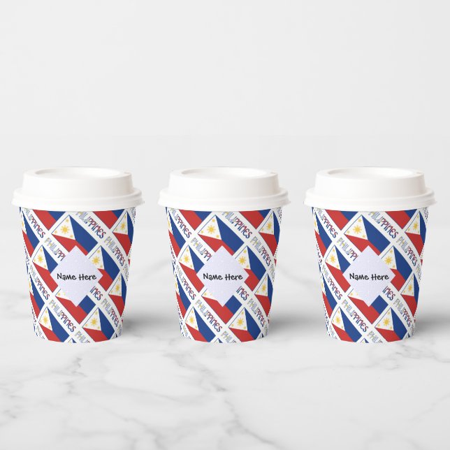 Philippines and Filipino Flag Tiled with Your Name Paper Cups (Multi)