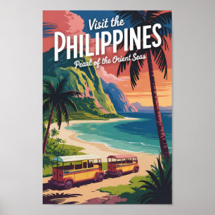 Philippines Beach Illustration Travel Art Vintage Poster