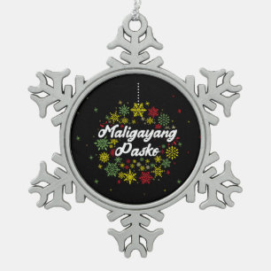 Philippines Christmas Maligayang Pasko Snowflakes Snowflake Pewter Christmas Ornament