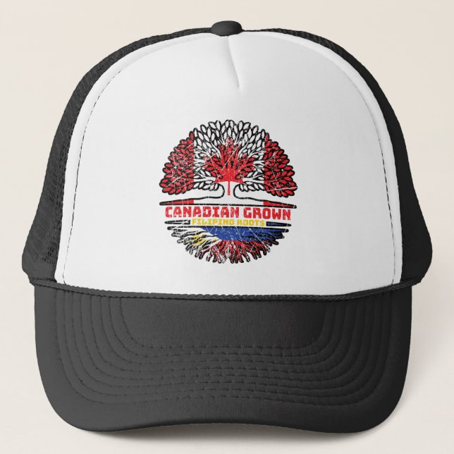 Philippines Filipino Canadian Canada Tree Roots Fl Trucker Hat (Front)