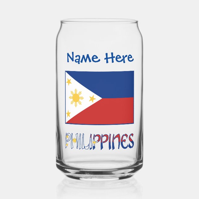 Philippines Filipino Flag Blue Personalisation Can Glass (Front)
