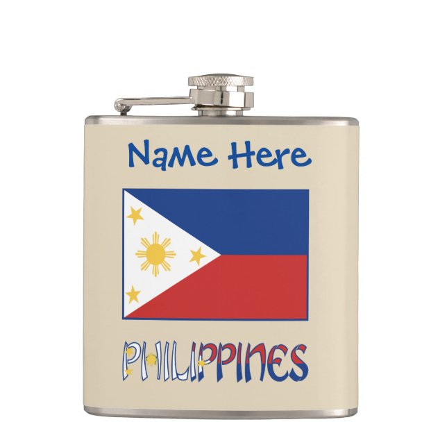 Philippines Filipino Flag Blue Personalisation  Hip Flask (Front)