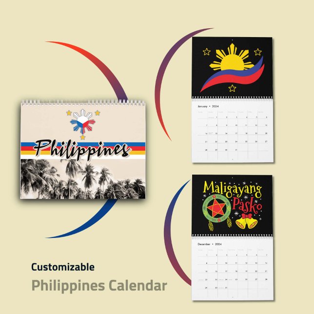 Philippines Filipino Flag National Pride Art 2023 Calendar (Philippines Calendar 2024 - Customizable Filipino Wall Calendar)
