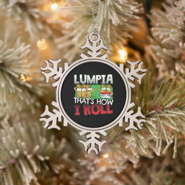 Philippines Filipino Lumpia Food Cartoon Snowflake Pewter Christmas Ornament (Tree)