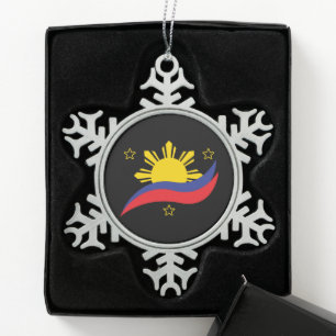 Philippines Filipino Pinoy Flag Snowflake Pewter Christmas Ornament