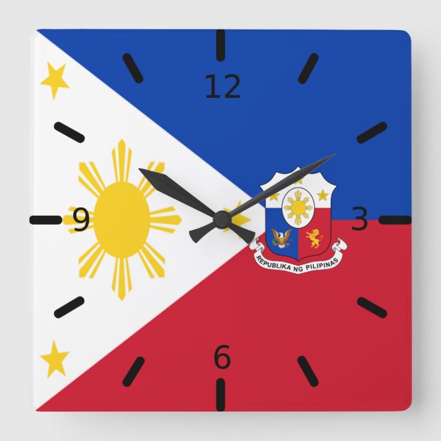 Philippines flag-coat of arms   square wall clock (Front)