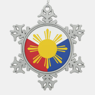 Philippines Flag Elements Snowflake Pewter Christmas Ornament
