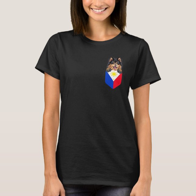 Philippines Flag Finnish Lapphund Dog In Pocket T-Shirt (Front)