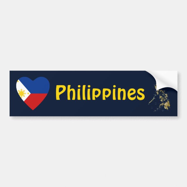 Philippines Flag Heart + Map Bumper Sticker (Front)