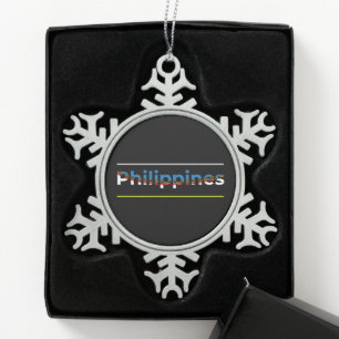 Philippines Flag - Patriotic Cutout Lettering Snowflake Pewter Christmas Ornament