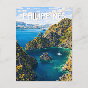Philippines Illustration Travel Art Vintage Postcard