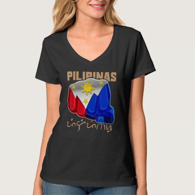 Philippines Pilipinas Baybayin Filipino Flag Boxin T-Shirt (Front)