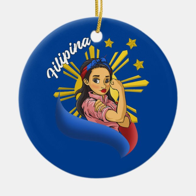 Philippines Pinay Filipina Pride Strong Proud Ceramic Tree Decoration (Front)