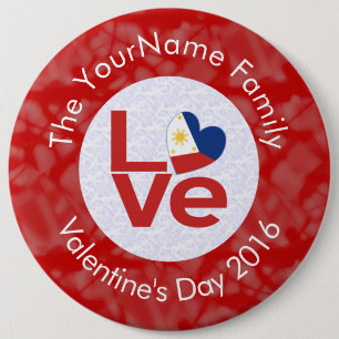 Philippines Red LOVE Flag Personalised  6 Cm Round Badge
