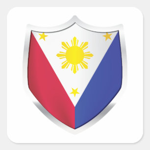 Philippines Silver Shield Flag Square Sticker