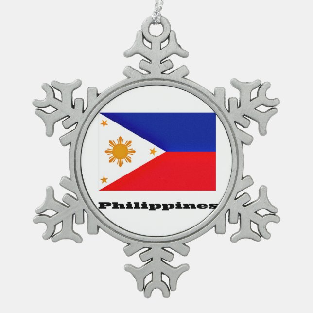Philippines Snowflake Pewter Christmas Ornament (Front)