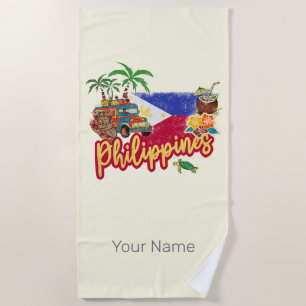 Philippines Vintage Tarsier Flag Palm Souvenir Beach Towel