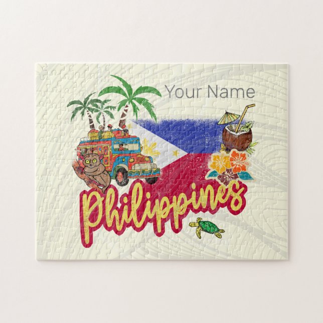 Philippines Vintage Tarsier Flag Palm Souvenir Jigsaw Puzzle (Horizontal)