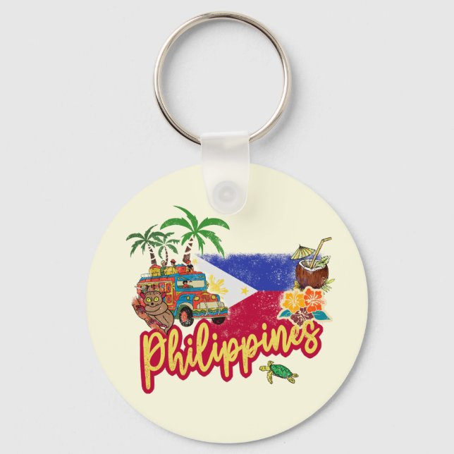 Philippines Vintage Tarsier Flag Palm Souvenir Key Ring (Front)