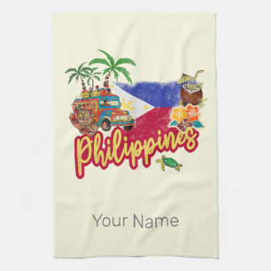 Philippines Vintage Tarsier Flag Palm Souvenir Tea Towel