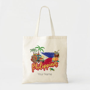 Philippines Vintage Tarsier Flag Palm Souvenir Tote Bag