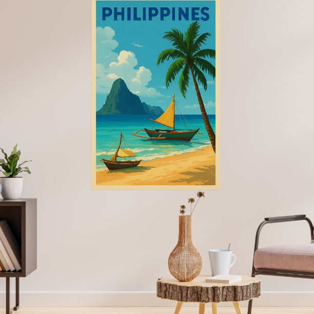 Philippines Vintage Travel– Tropical Beach  Poster (Living Room 3)