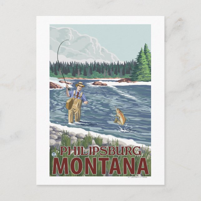 Philipsburg, MontanaFly Fisherman Postcard (Front)