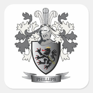 Phillips Family Crest Coat of Arms Square Sticker