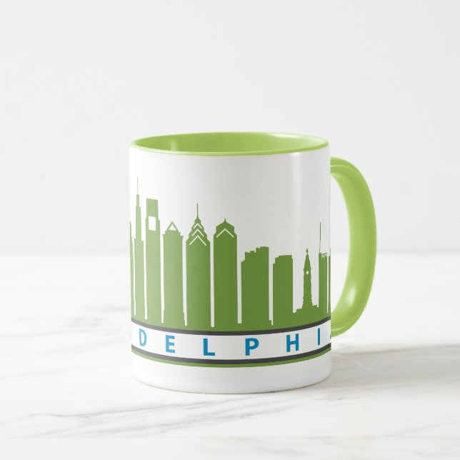 Philly 2019 Skyline Mug in Lime & Grey (Front Right)