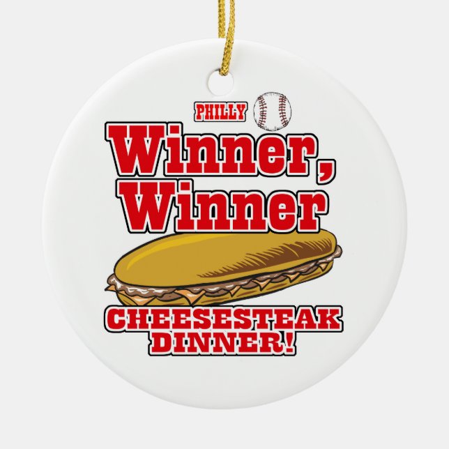 Philly Baseball Winner Winner Cheesesteak Dinner Ceramic Tree Decoration (Front)