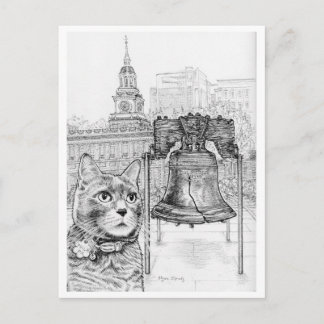 Philly Cat visiting the Liberty Bell Postcard