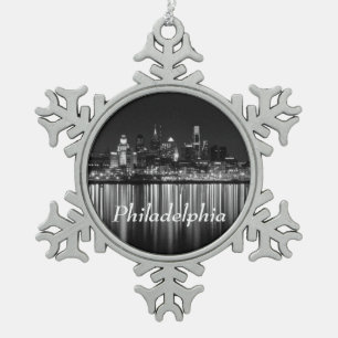 Philly night b/w snowflake pewter christmas ornament