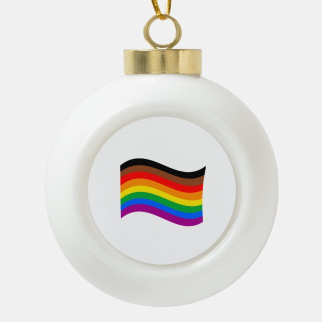 Philly Rainbow Pride Waving Flag Ceramic Ball Christmas Ornament (Front)